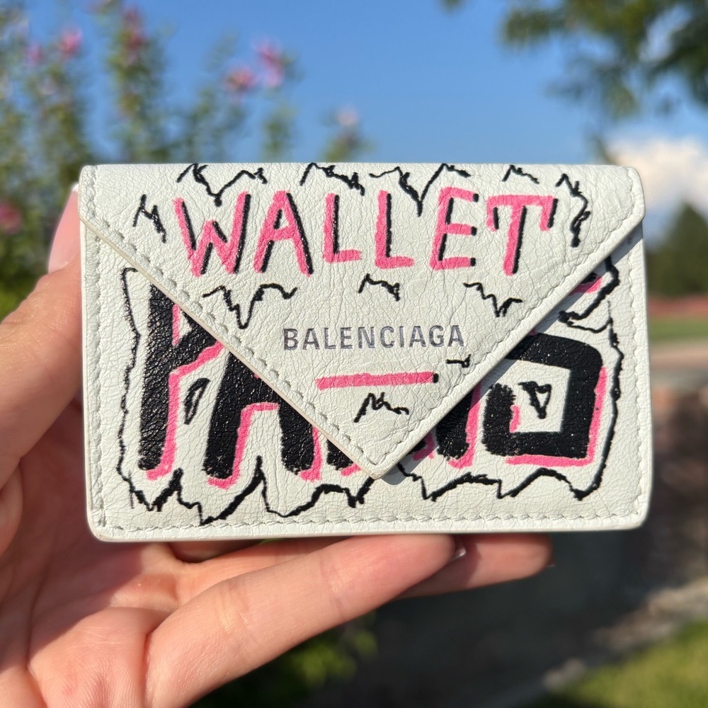 Balenciaga Graffiti Papier Flap Leather Mini Wallet